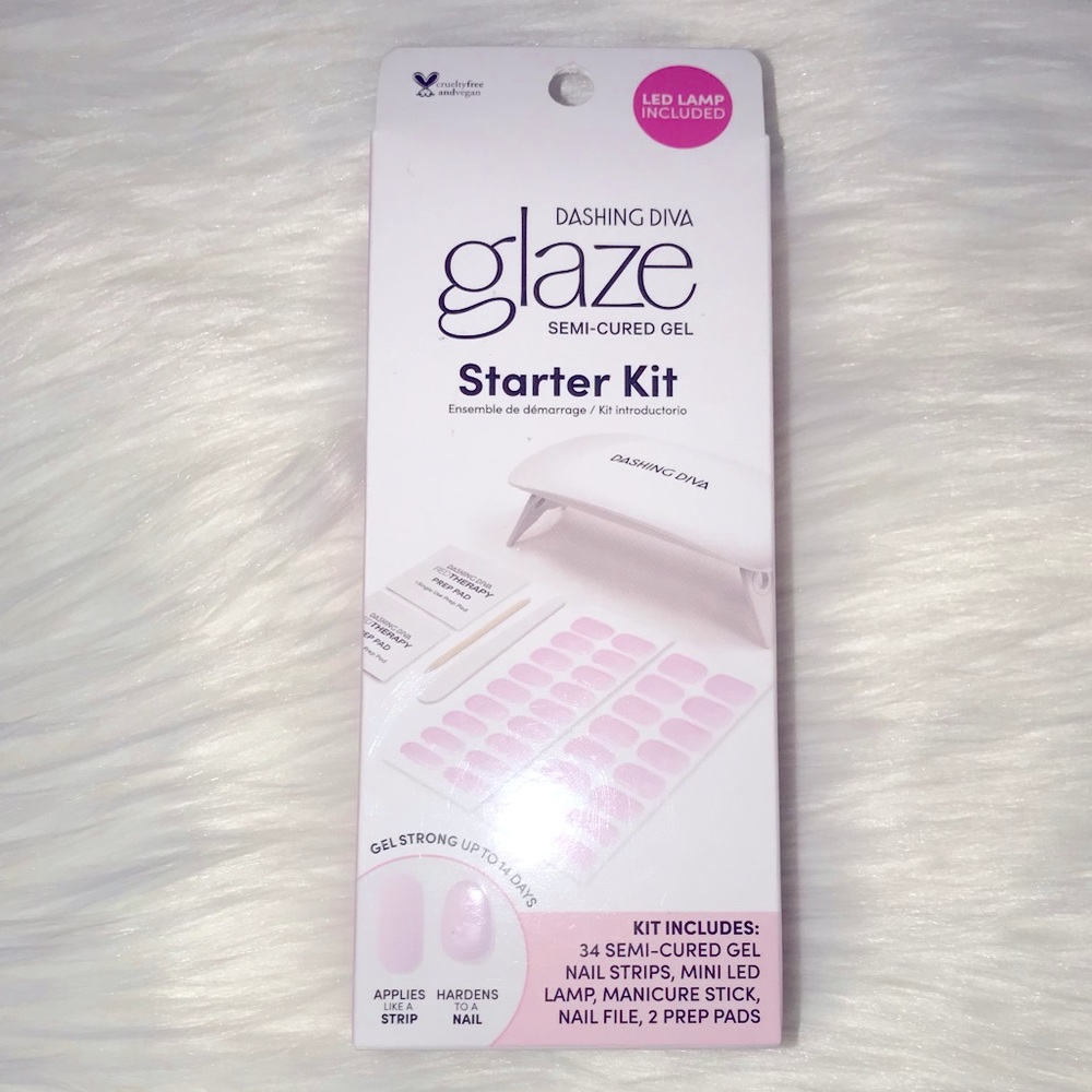 New Dashing Diva Glaze Starter Kit with Mini LED Lamp, Powder Pink, 32ct